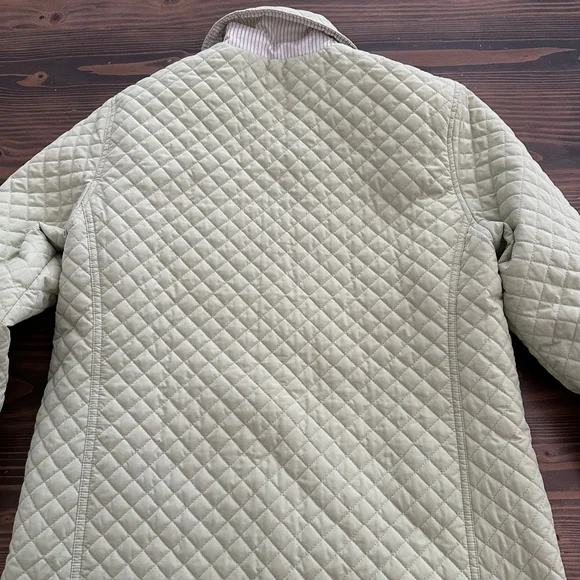 Women’s Kate Hill Light Green Quilted Jacket Small Turn Button Striped Lining - Picture 5 of 7